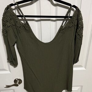 Xhilaration Olive Lace Detail Blouse